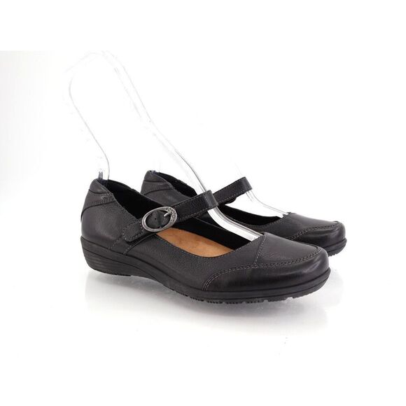 TAOS Uncommon Women's Sz 6 Black Leather Low Wedge Comfort Mary Jane Shoe - Picture 1 of 14